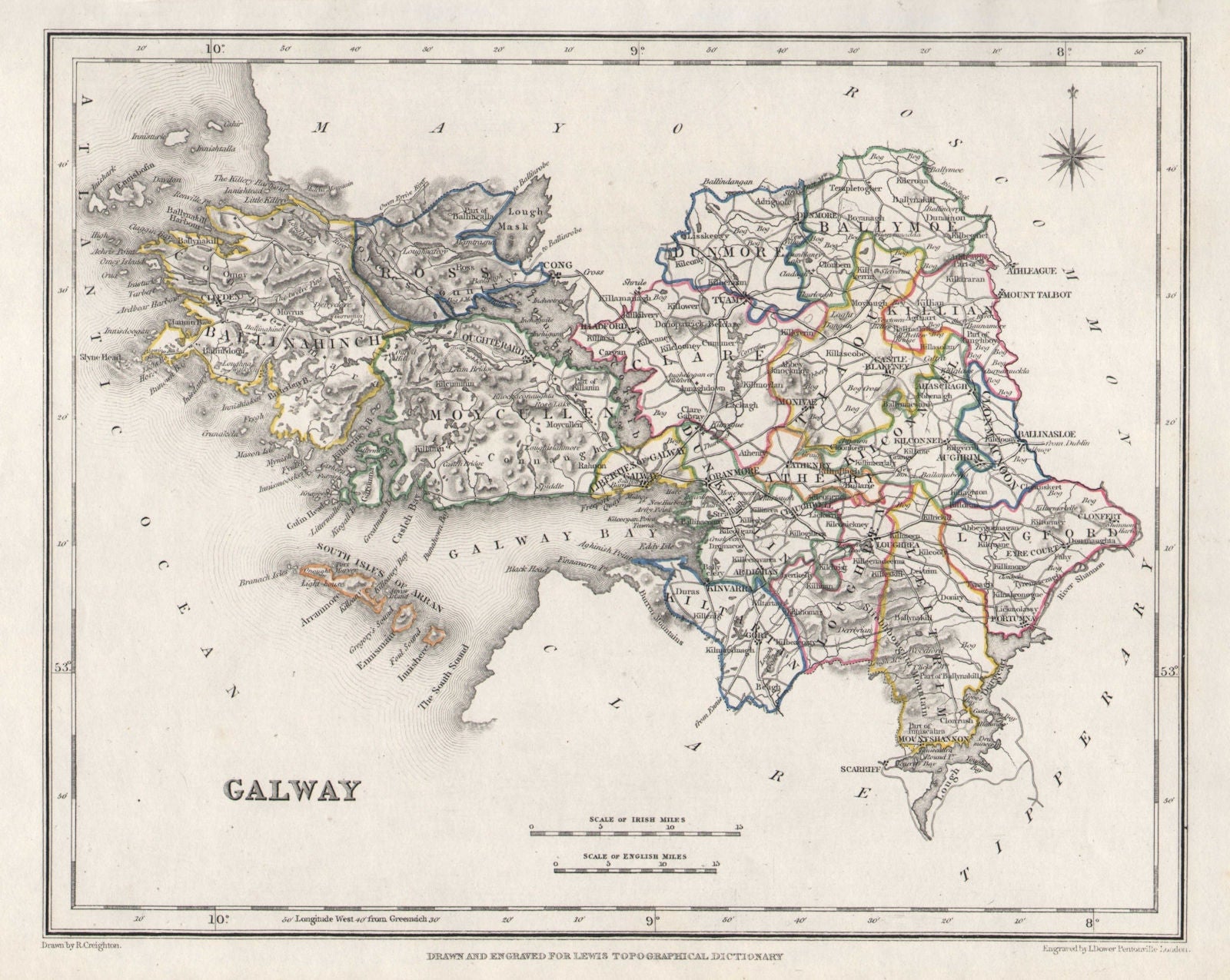 COUNTY GALWAY antique map for LEWIS by CREIGHTON & DOWER. Ireland 1846 old